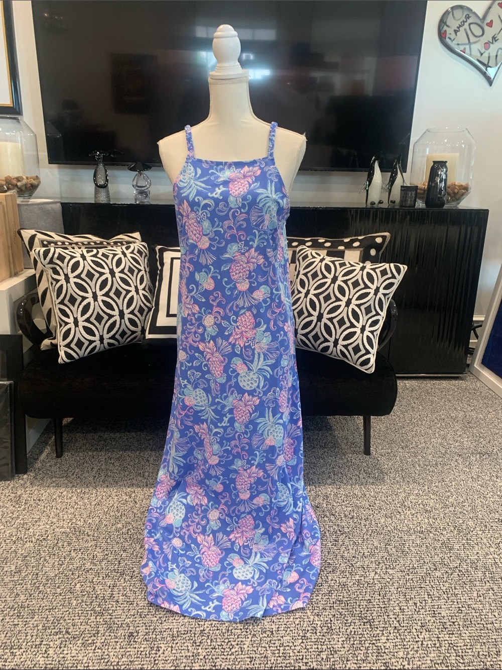 NWT. Lilly Pulitzer Blue Floral Maxi Slip Dress. Large